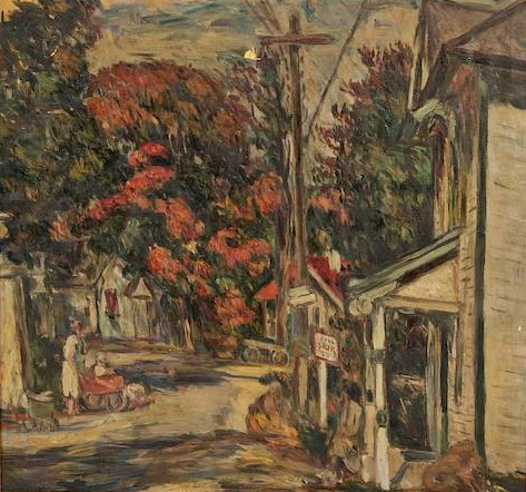 Town Scene with Bus Stop - Abraham Manievich