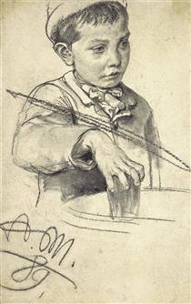 Boy with water glass - Адольф фон Менцель