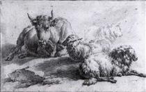 A Cow and Three Sheep - Адріан ван де Вельде
