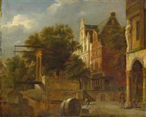 Cityscape with Drawbridge - Adriaen van de Velde