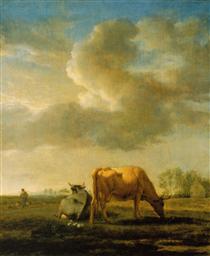 Cows on a Meadow - Адриан ван де Вельде