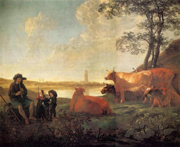 Landscape with Shepherds and Flock, Near Rhenen - Альберт Кёйп