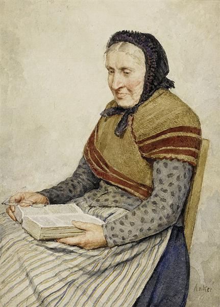 Grandmother reading the Bible - Альберт Анкер
