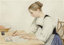Young woman writing a letter - Альберт Анкер