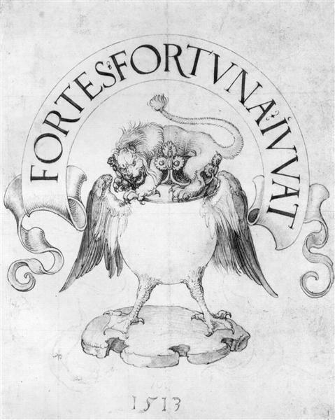 Draft for a book sign lion, 1513 - Альбрехт Дюрер