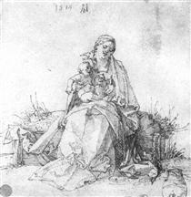 Мадонна с младенцем на травяном пригорке - Альбрехт Дюрер