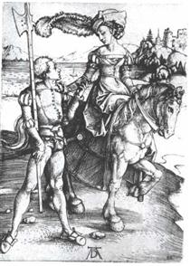 Noble woman at horses and Lansquenet - Albrecht Durer