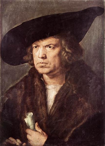 Portrait of a Man with Baret and Scroll, 1521 - Альбрехт Дюрер