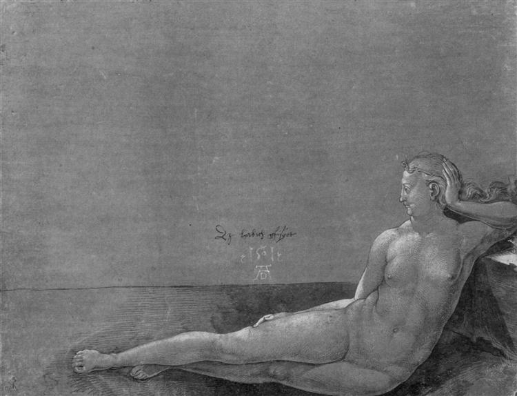 Reclining female nude, 1501 - Альбрехт Дюрер
