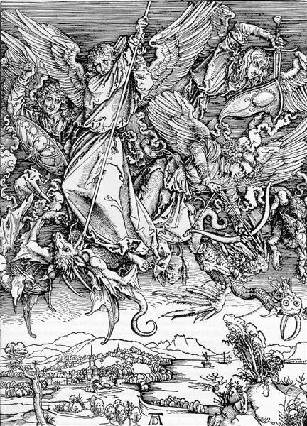 St Michael Fighting the Dragon, 1497 - 1498 - Альбрехт Дюрер