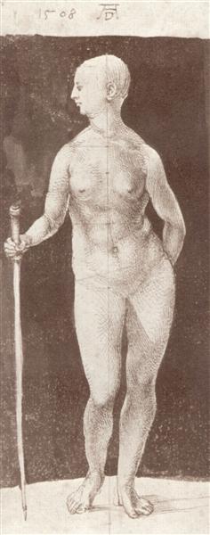 Стоящая обнаженная с посохом в правой руке, 1508 - Альбрехт Дюрер