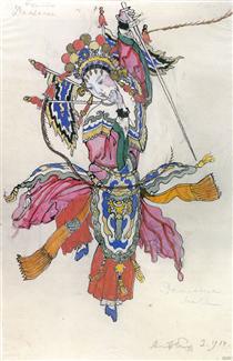 Dancer in the procession of the Chinese emperor. Costume design for Stravinsky's opera "Nightingale" - Alexander Nikolajewitsch Benois