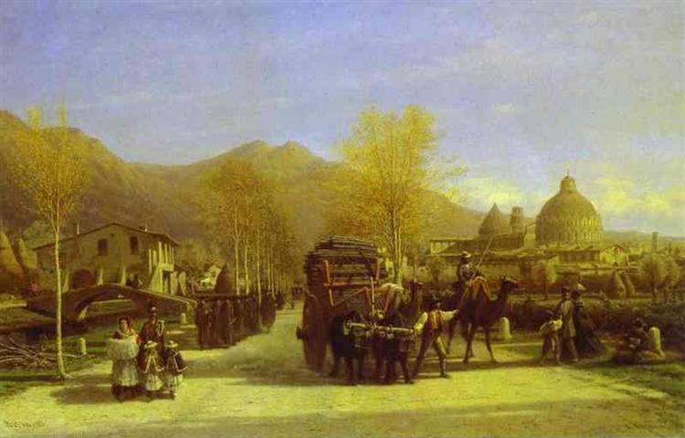 Пиза. Вид на баптистерий и собор, 1863 - Алексей Боголюбов