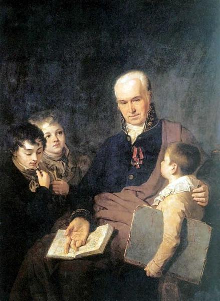 Portrait of K. I. Golovachevsky and the Younger Pupils of the Academy, 1811 - Alexei Gawrilowitsch Wenezianow