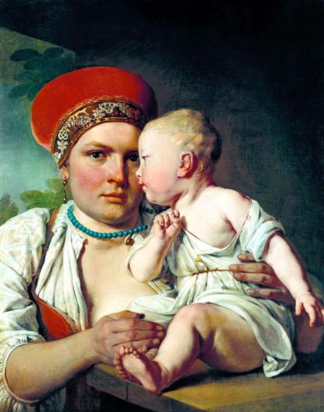 Wet-Nurse with a Child, 1830 - Алексей Венецианов