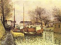 Barges on the Canal Saint Martin in Paris - Альфред Сіслей