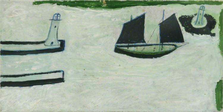 Fishing Boat Between Two Lighthouses - Alfred Wallis