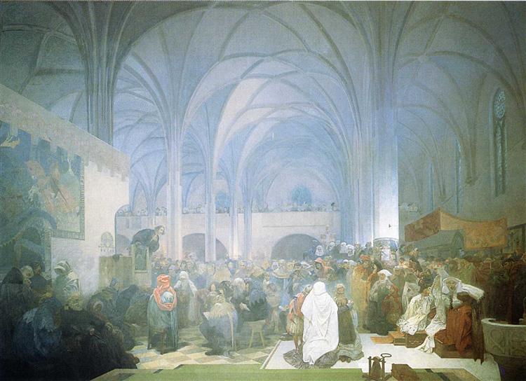 Master Jan Hus Preaching at the Bethlehem Chapel, 1916 - Альфонс Муха