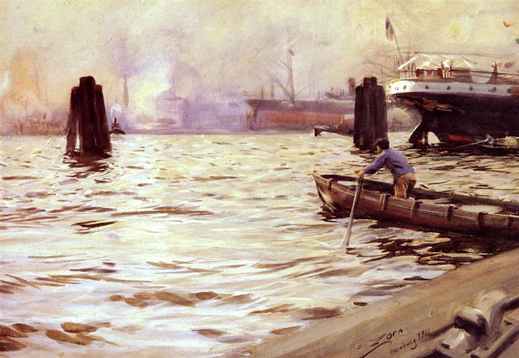Hamburg Harbour, 1891 - Андерс Цорн