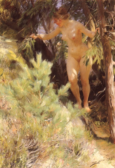 Nude under a fir, 1892 - Андерс Цорн