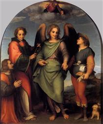Archangel Raphael with Tobias, St. Lawrence and the Donor Leonardo di Lorenzo Morelli - 安德烈亞·德爾·薩爾托