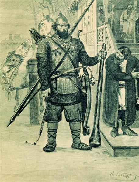 Ilya of Murom. Illustration for the book "Russian epic heroes", 1895 - Andrei Ryabushkin