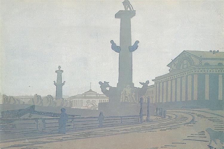 Petersburg. Rostral column and Exchange., 1908 - Anna Ostroumova-Lebedeva