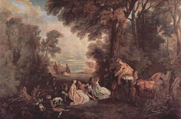 The Halt during the Chase, c.1718 - c.1720 - Antoine Watteau