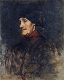Old woman with a headscarf - Антон Ажбе