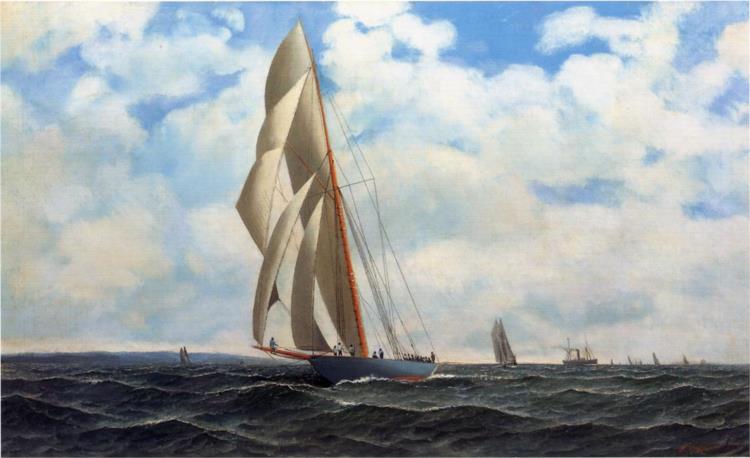 The Yacht Defender, on a Leeward Reach by Sandy Hook - Антонио Якобсен