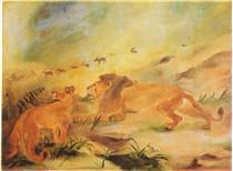 Lion with lioness - Antonio Ligabue