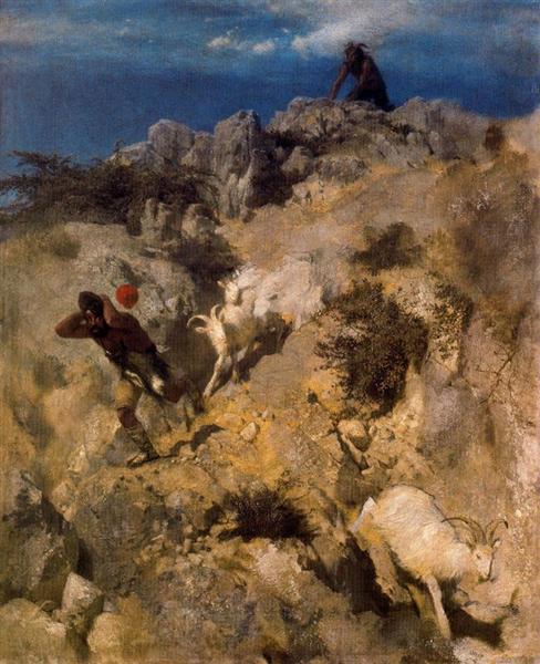 Pan frightening a shepherd - Арнольд Бёклин