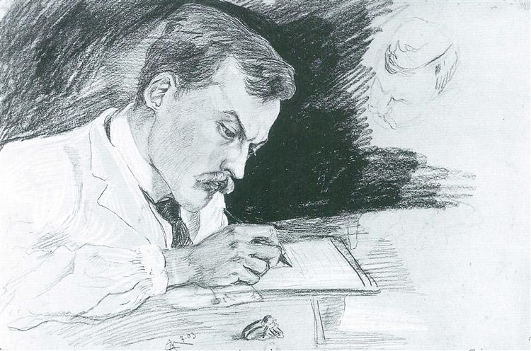 Portrait of Dr. Ludwig Deubner, writing, 1903 - August Macke
