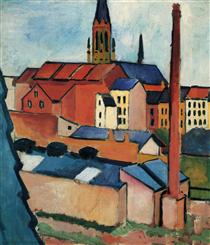 St. Mary's with Houses and Chimney (Bonn) - August Macke