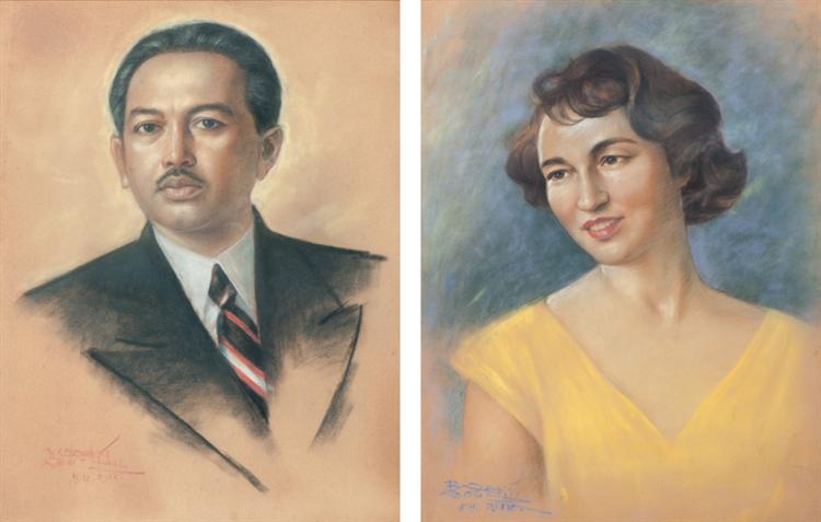 Portrait of Raden Mas Soedibio and his wife - Basuki Abdullah
