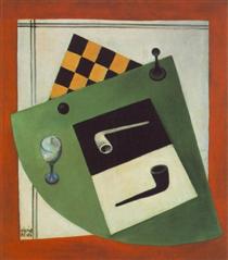 Still-life with Chessboard and Pipe - Бела Кадар