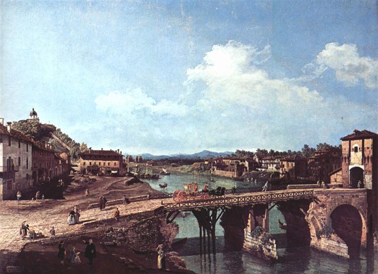 View of an Old Bridge Over the River Po, Turin, 1745 - 贝纳多·贝洛托