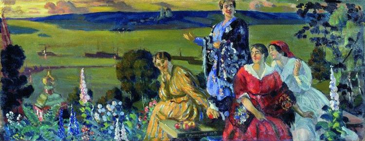 Merchants' Wives on the Volga, 1917 - Boris Michailowitsch Kustodijew