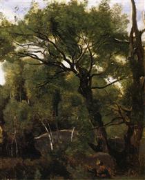 An Artist Painting in the Forest of Fountainebleau - Jean-Baptiste Camille Corot