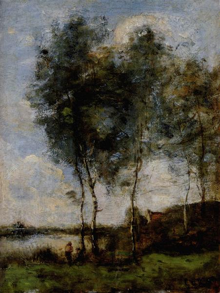 Рыбак на берегу реки, c.1860 - c.1865 - Камиль Коро
