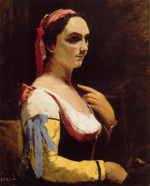 Italian Woman with a Yellow, c.1870 - 柯洛