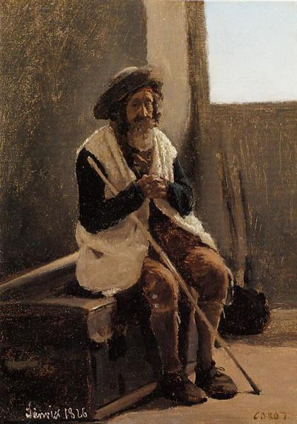 Старик, сидящий на сундуке Коро, 1843 - Камиль Коро