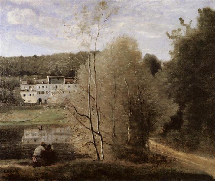 The Pond and the Cabassud Houses at Ville d'Avray, 1855 - 1860 - 柯洛