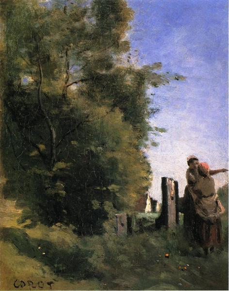 Two Women Talking by a Gate, c.1860 - c.1865 - Camille Corot