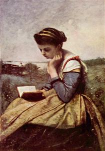 Mulher Lendo em uma Paisagem - Jean-Baptiste Camille Corot