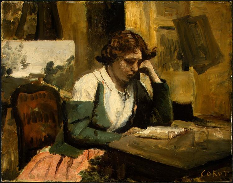 Девушка читает, c.1868 - Камиль Коро