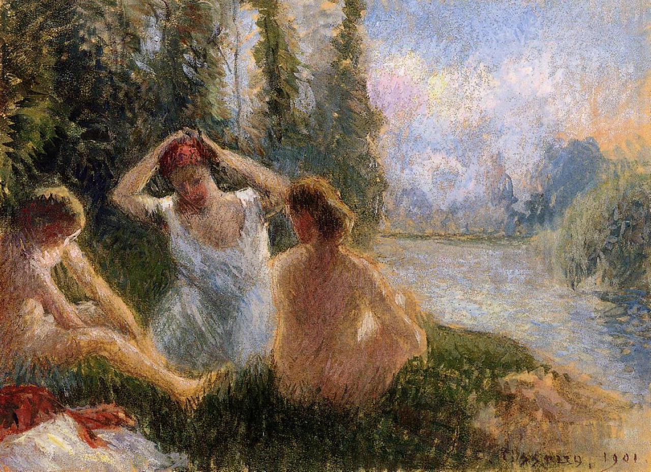 bathers-seated-on-the-banks-of-a-river-1901-camille-pissarro