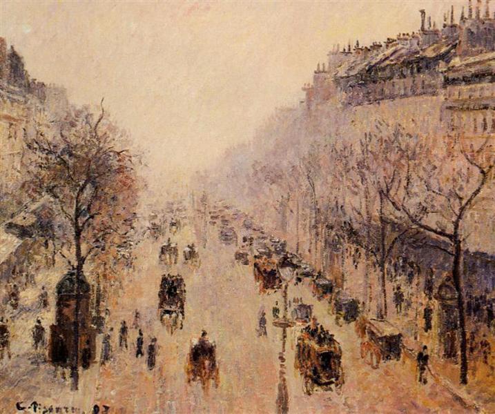 Boulevard Montmartre Morning, Sunlight and Mist, 1897 - Каміль Піссарро