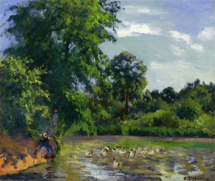 Ducks on the Pond at Montfoucault, c.1874 - Camille Pissarro - WikiArt.org