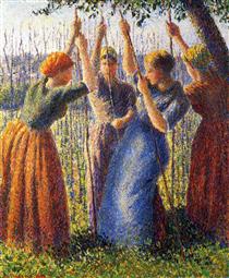 Peasant Women Planting Stakes - 卡米耶·畢沙羅